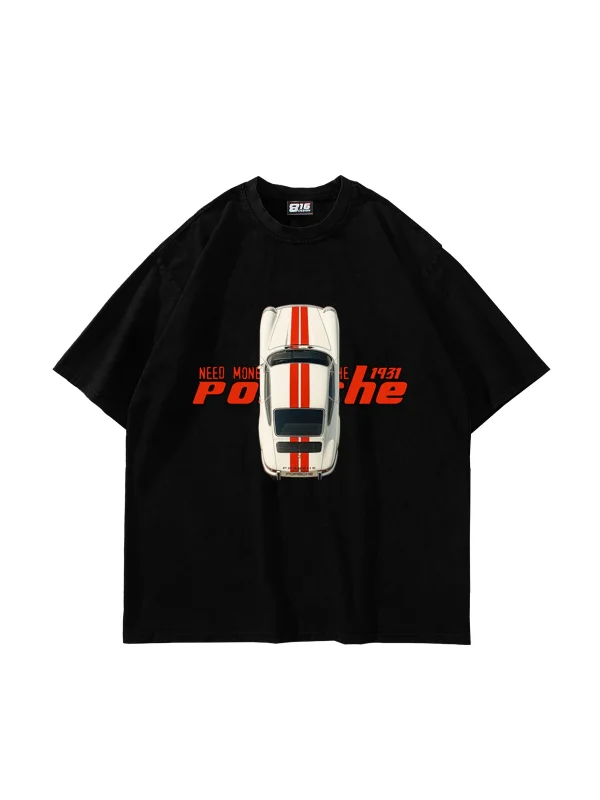 V3 Need Money For Porsche Baskılı Oversize Unisex Siyah Tshirt