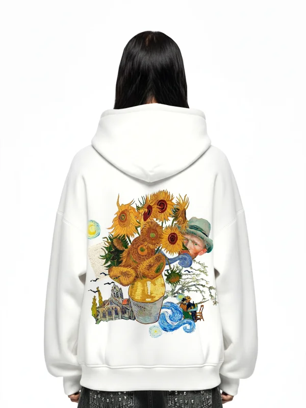 Vincent Dream Baskılı Oversize Unisex Beyaz Hoodie
