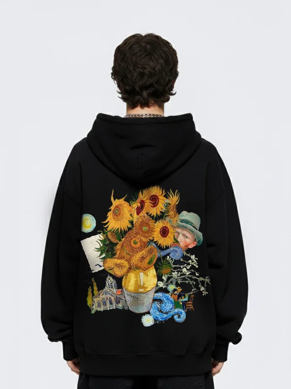 Vincent Dream Baskılı Oversize Unisex Siyah Hoodie
