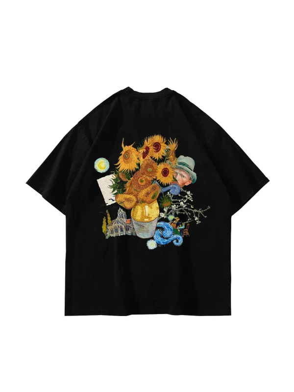 Vincent Dream Baskılı Oversize Unisex Siyah Tshirt