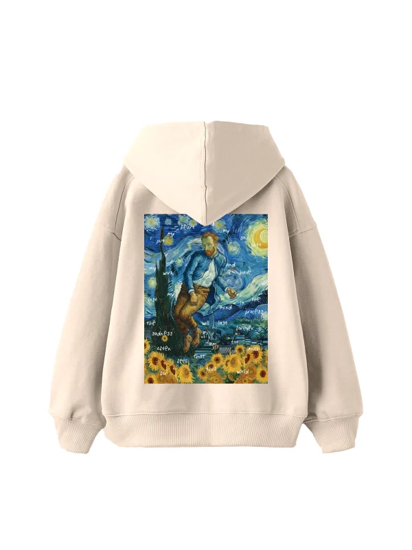 Vincents World Baskılı Oversize Unisex Bej Hoodie