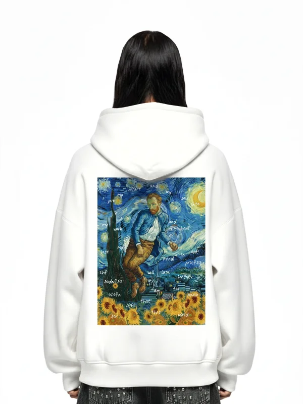 Vincents World Baskılı Oversize Unisex Beyaz Hoodie