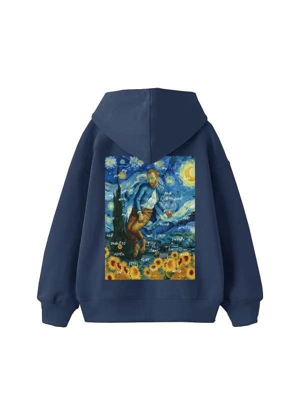 Vincents World Baskılı Oversize Unisex İndigo Hoodie