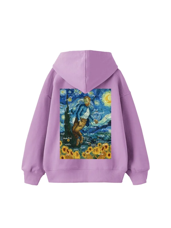 Vincents World Baskılı Oversize Unisex Mor Hoodie
