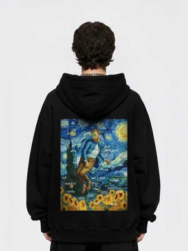 Vincents World Baskılı Oversize Unisex Siyah Hoodie