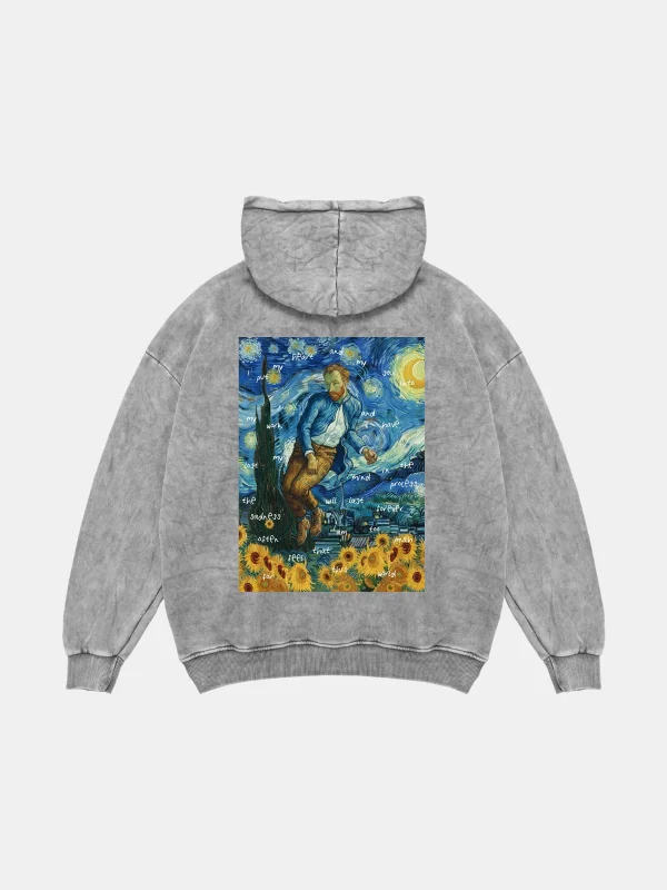 Vincents World Baskılı Oversize Unisex Yıkamalı Beyaz Hoodie