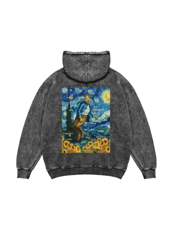 Vincents World Baskılı Oversize Unisex Yıkamalı Siyah Hoodie