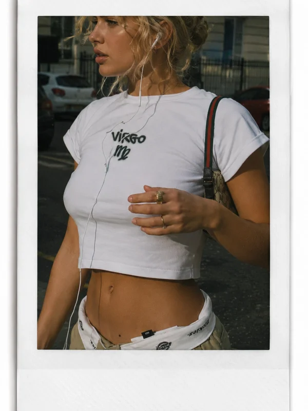 Virgo Baskılı Beyaz Crop Top
