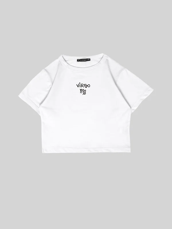 Virgo Baskılı Beyaz Crop Top