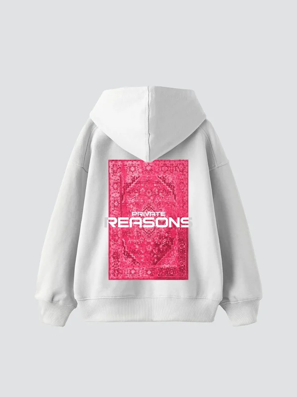 Vırtual Tracks Baskılı Oversize Unisex Premium Beyaz Hoodie