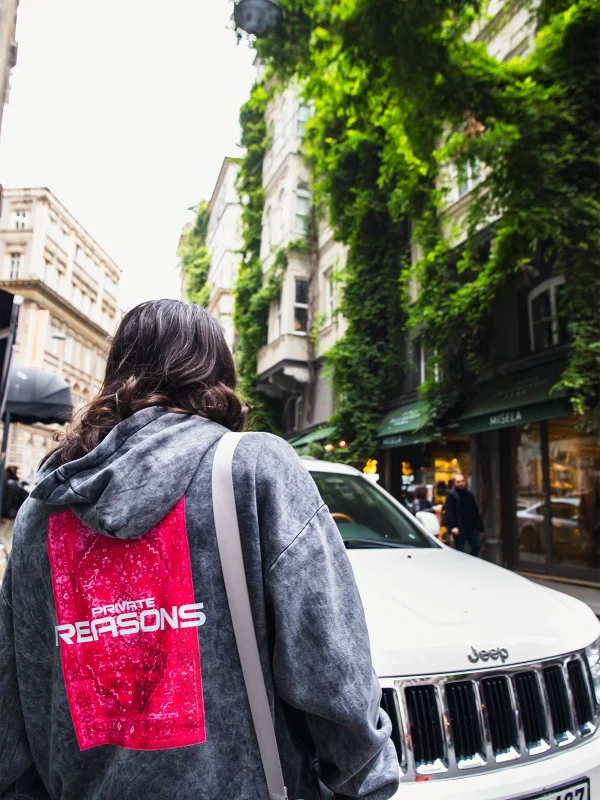 Vırtual Tracks Baskılı Oversize Unisex Premium Yıkamalı Siyah Hoodie