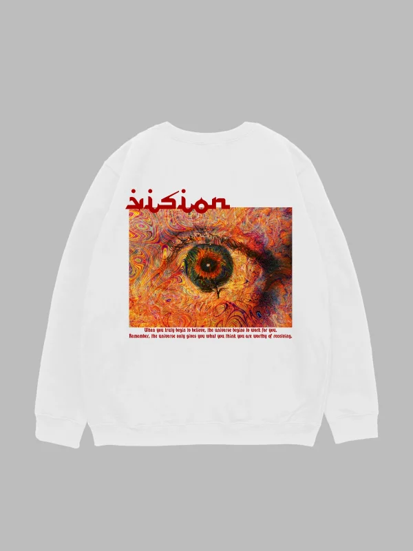 Vision Baskılı Beyaz Oversize Unisex Sweatshirt