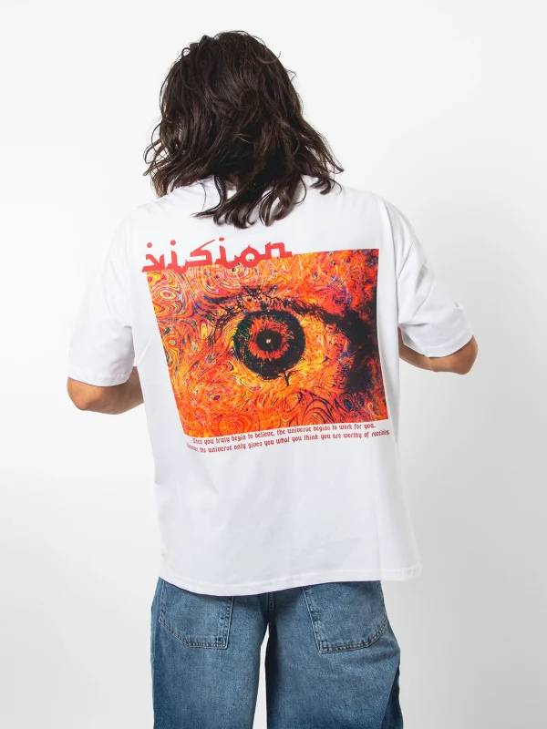 Vision Baskılı Oversize 24/1 Premium Beyaz Tshirt