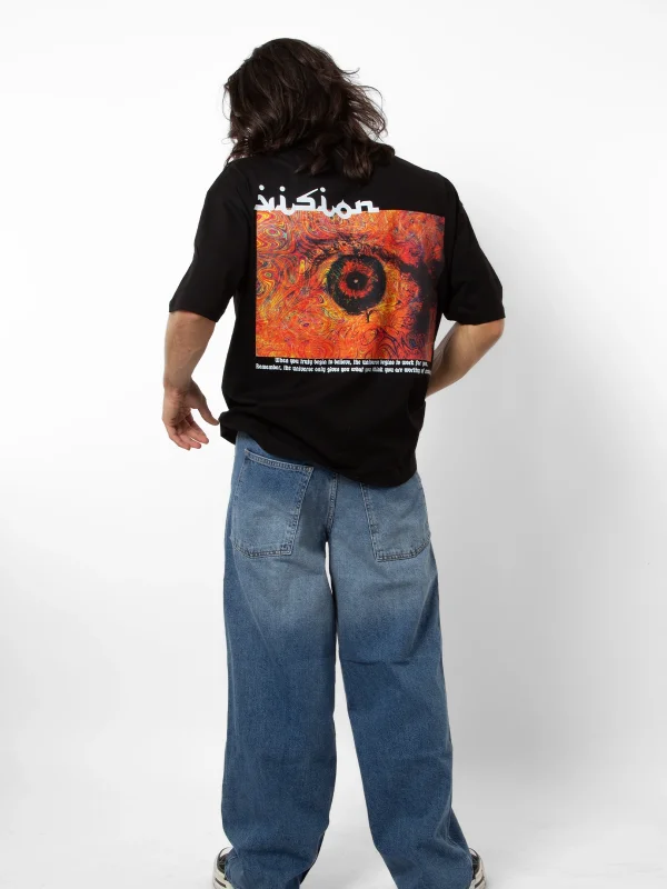 Vision Baskılı Oversize 24/1 Premium Siyah Tshirt