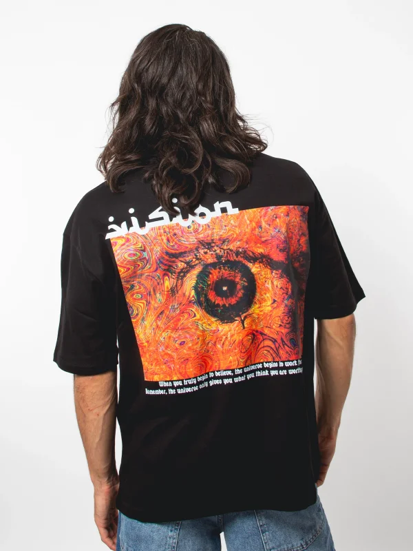 Vision Baskılı Oversize 24/1 Premium Siyah Tshirt