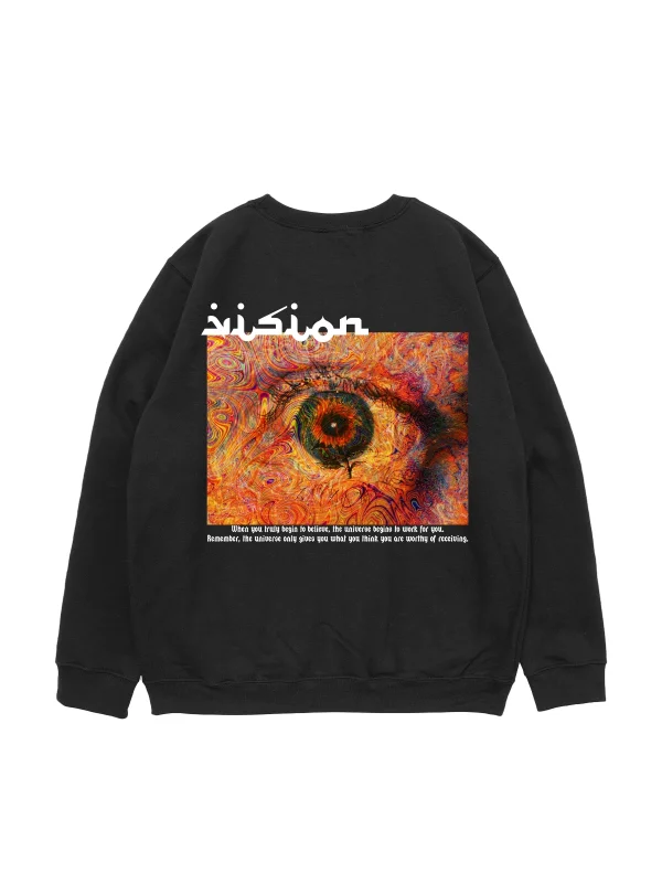 Vision Baskılı Siyah Oversize Unisex Sweatshirt