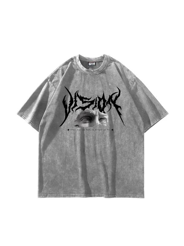 Vision Of Poseidon Baskılı Oversize Unisex Yıkamalı Beyaz Tshirt