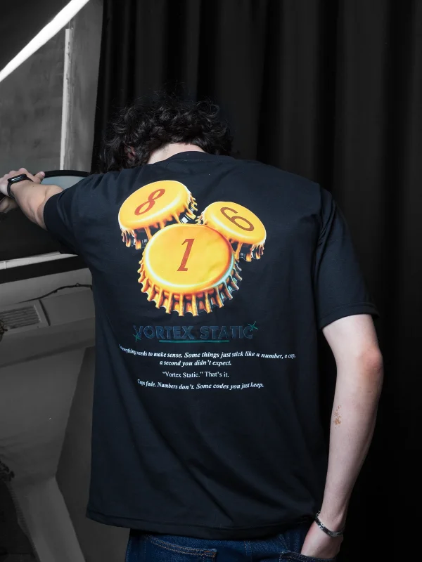 Vortex Static Baskılı Oversize Unisex Siyah Tshirt