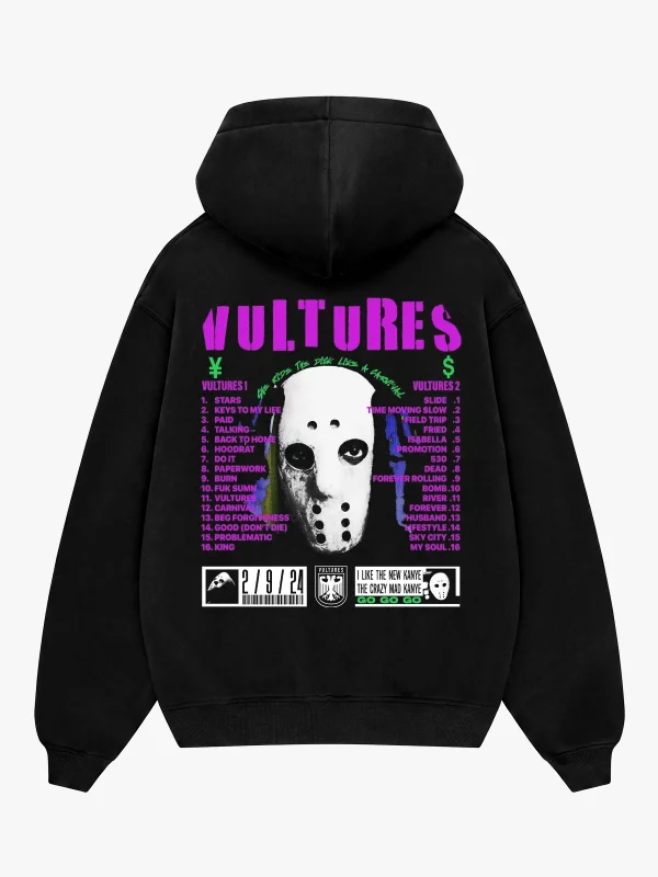 Vultures Baskılı Siyah Oversize Unisex Hoodie