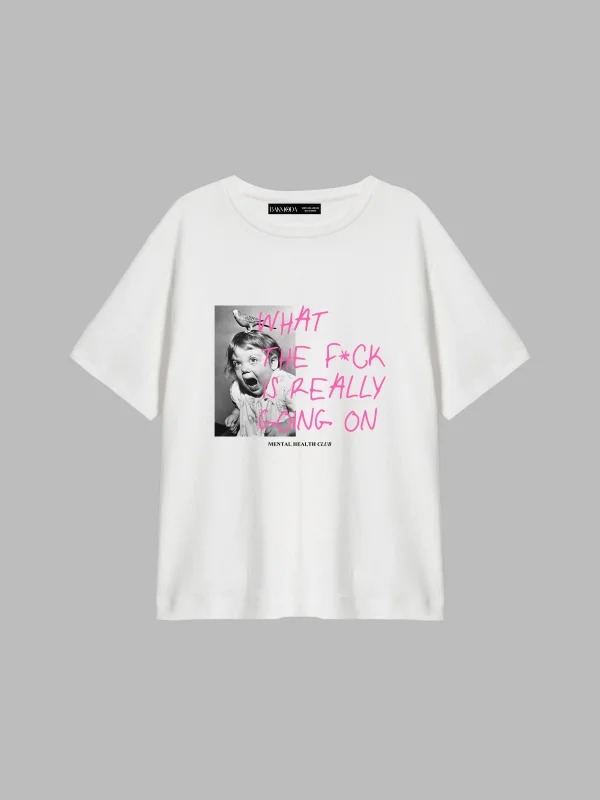 What The F*ck Baskılı Relaxed Fit Beyaz Kadın Tshirt