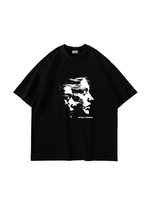 Whıle Rısıng Baskılı Oversize Unisex Siyah Tshirt