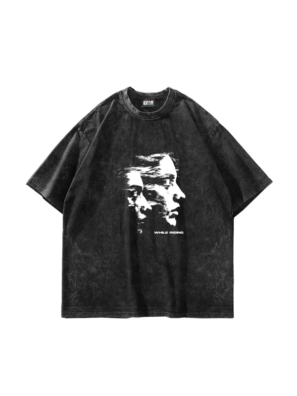 Whıle Rısıng Baskılı Oversize Unisex Yıkamalı Siyah Tshirt
