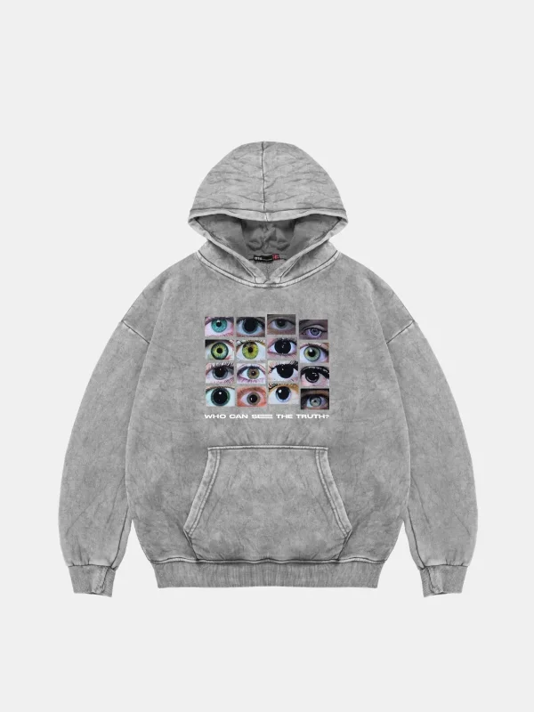 Who Can See Truth Baskılı Oversize Unisex Premium Yıkamalı Beyaz Hoodie