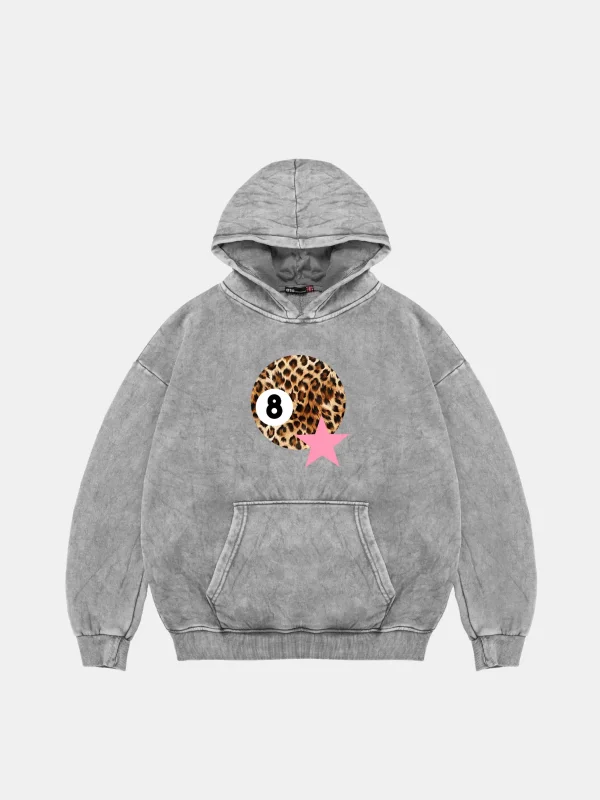 Leopard Billiard Ball Oversize Unisex Yıkamalı Beyaz Hoodie