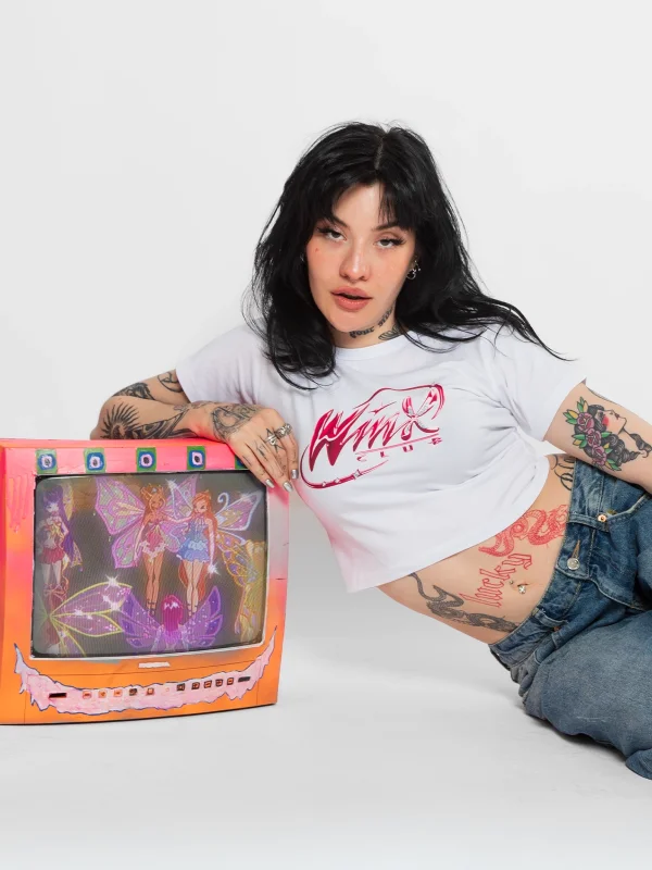 Wnx Club Baskılı Beyaz Crop Top