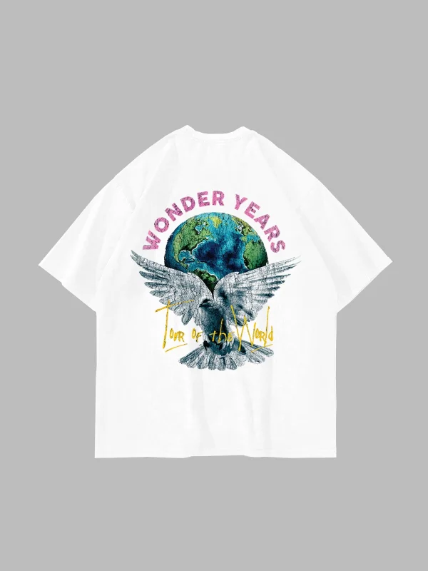 Wonder Years Baskılı Oversize Unisex Beyaz Tshirt