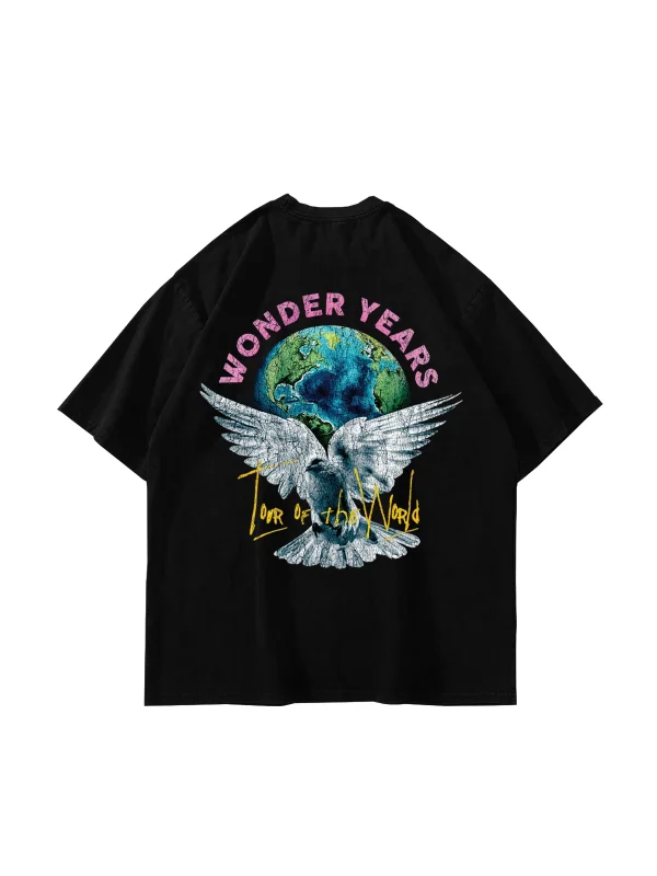 Wonder Years Baskılı Oversize Unisex Siyah Tshirt