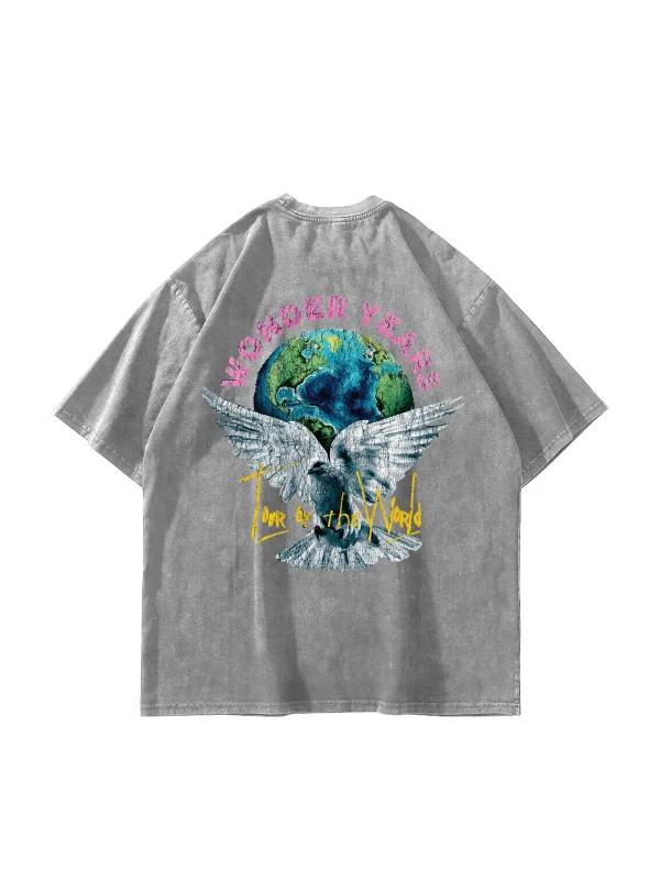 Wonder Years Baskılı Oversize Unisex Yıkamalı Beyaz Tshirt