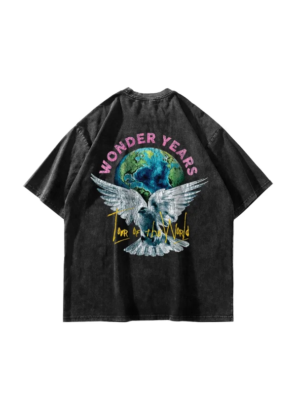 Wonder Years Baskılı Oversize Unisex Yıkamalı Siyah Tshirt