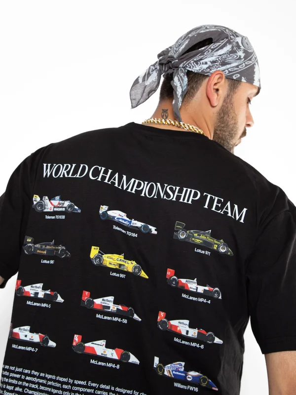 World Championship Team Baskılı Oversize Unisex Siyah Tshirt