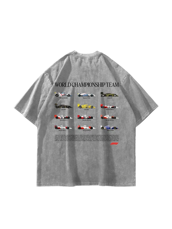 World Championship Team Baskılı Oversize Unisex Yıkamalı Beyaz Tshirt