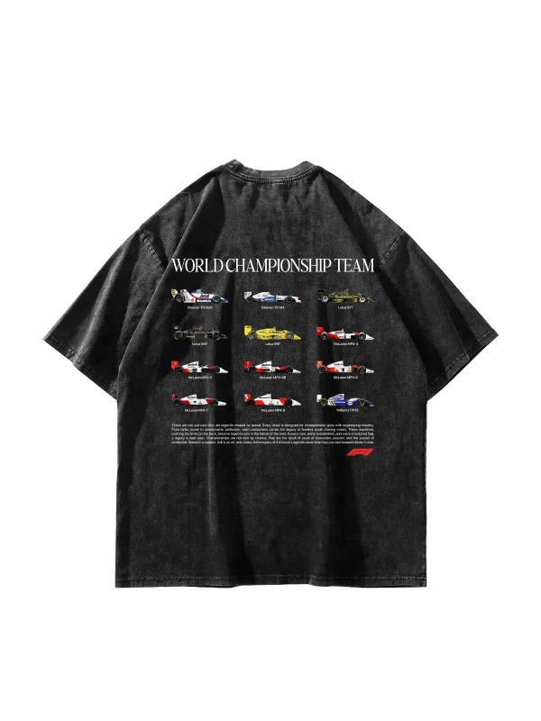 World Championship Team Baskılı Oversize Unisex Yıkamalı Siyah Tshirt