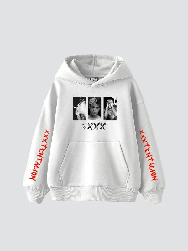 XXXTentacion Baskılı Oversize Unisex Beyaz Hoodie