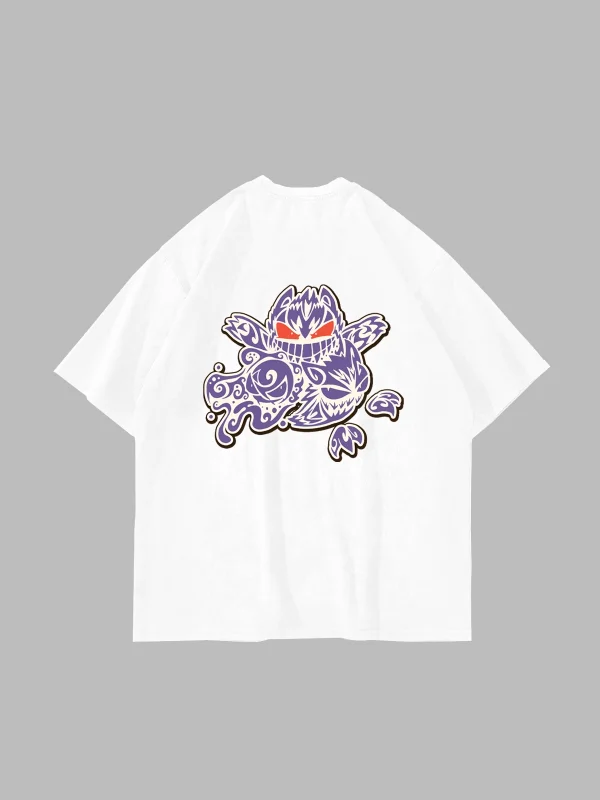 y2K Gengar Baskılı Beyaz Oversize Unisex Tshirt