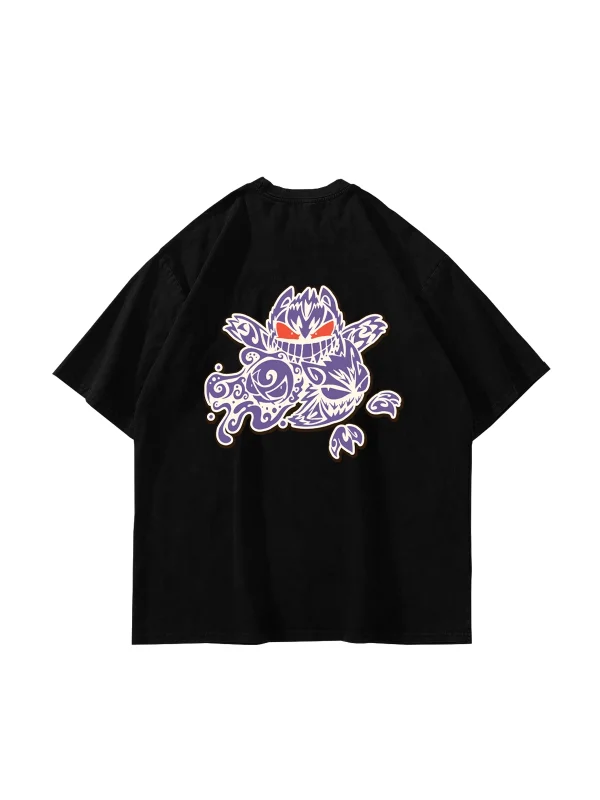 y2K Gengar Baskılı Siyah Oversize Unisex Tshirt