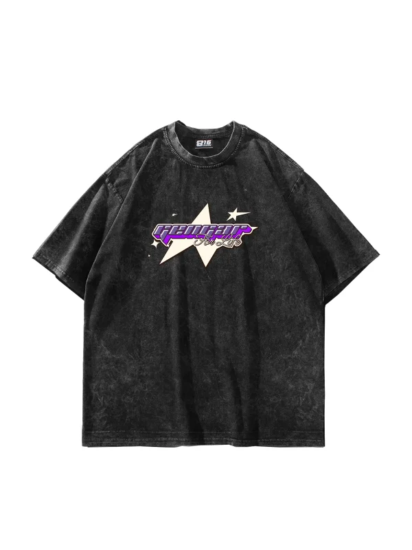 y2K Gengar Baskılı Yıkamalı Siyah Oversize Unisex Tshirt