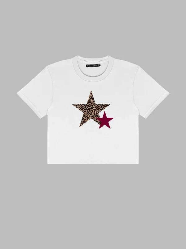 Y2k Star Baskılı Beyaz Crop Top