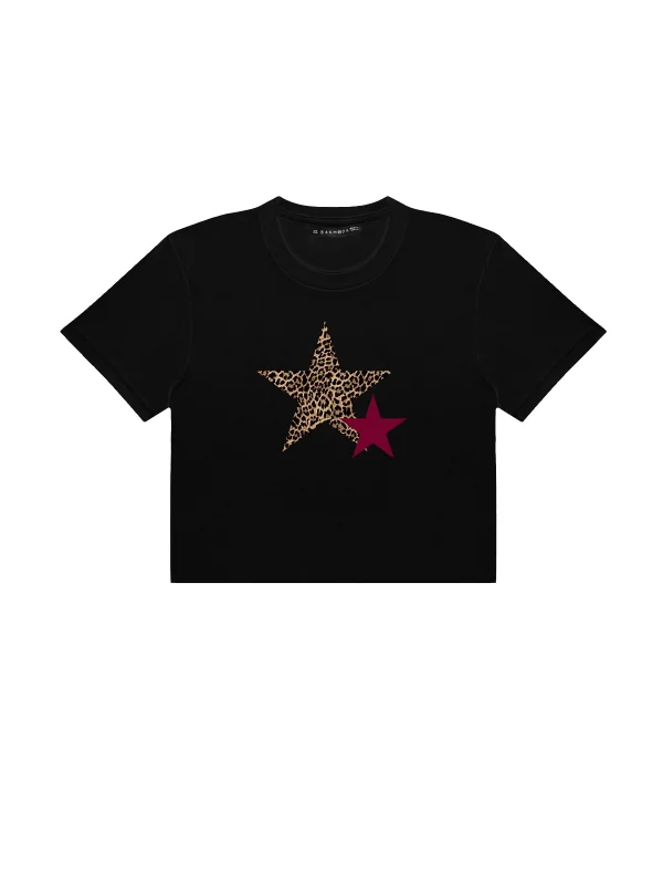 Y2k Star Baskılı Siyah Crop Top