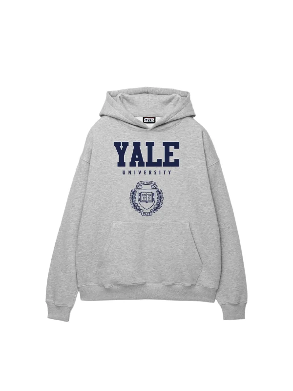 Yale University Baskılı Oversize Unisex Gri Hoodie