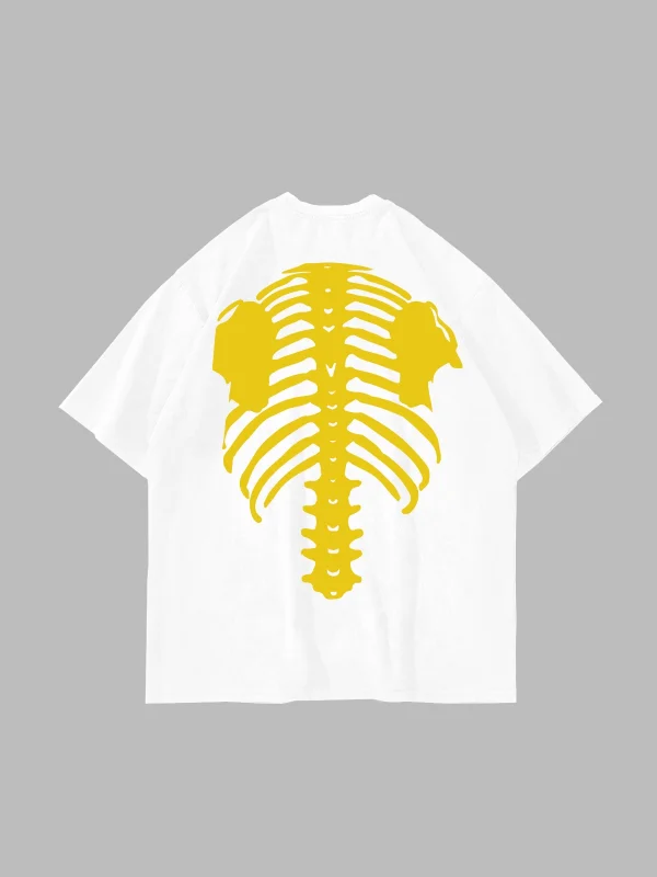 Yellow Ribcage Baskılı Oversize Unisex Beyaz Tshirt