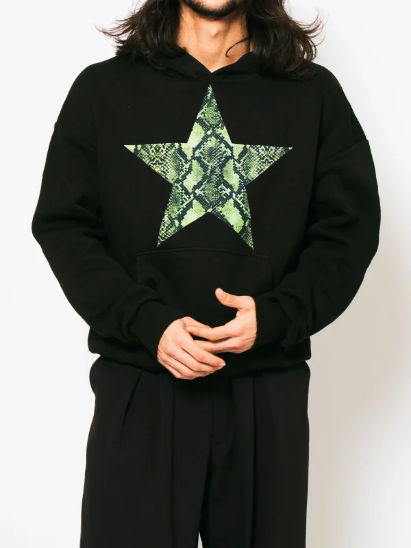 Yeşil Yılan Starz Baskılı Oversize Unisex Premium Siyah Hoodie