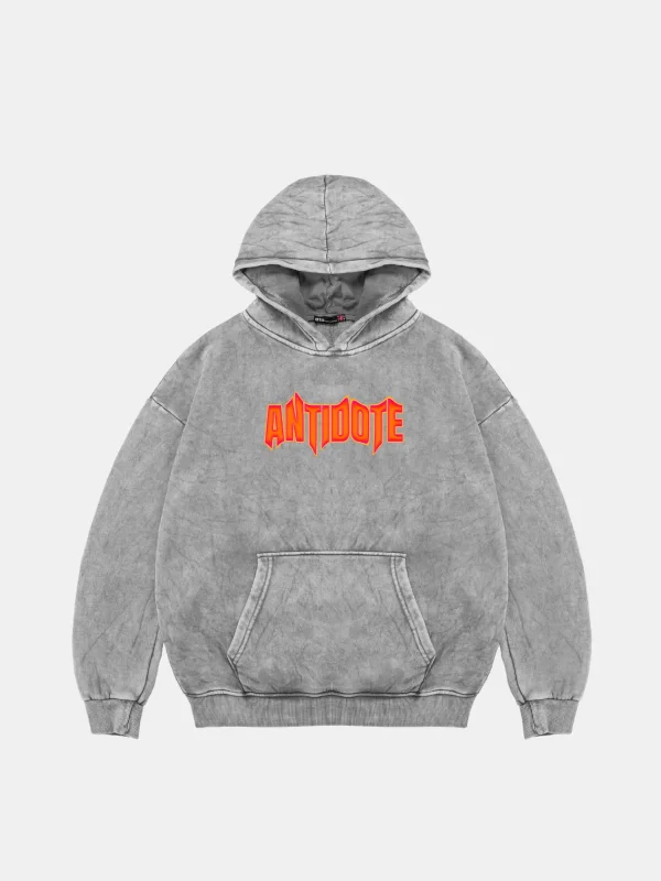Yıkamalı Beyaz Antidote Baskılı Oversize Unisex Hoodie