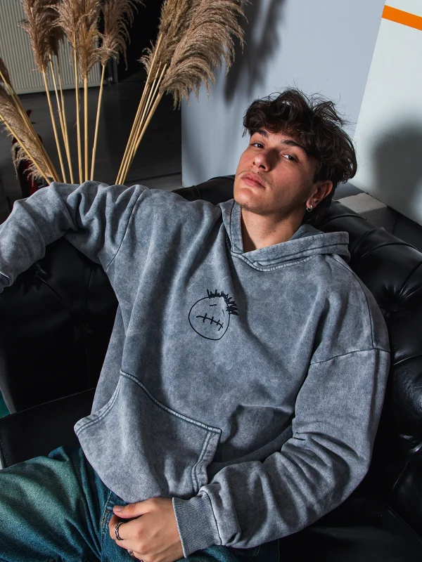 Yıkamalı Beyaz Cactus Jack Sırt Baskılı Oversize Unisex Hoodie