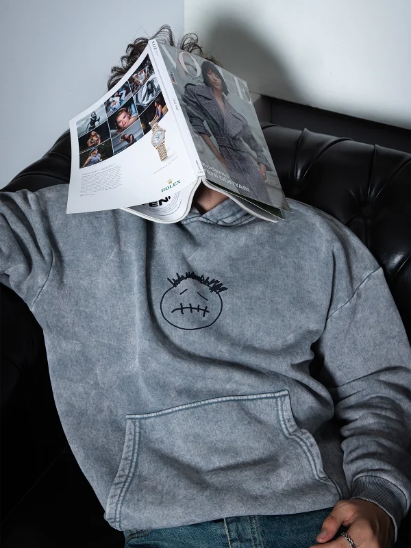 Yıkamalı Beyaz Cactus Jack Sırt Baskılı Oversize Unisex Hoodie