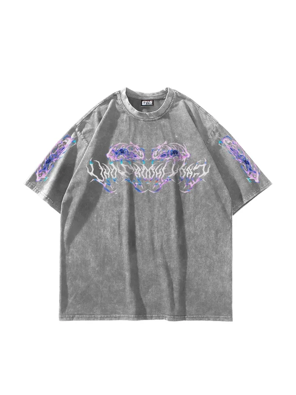 Yıkamalı Beyaz Eternal Text Baskılı Oversize Unisex Tshirt