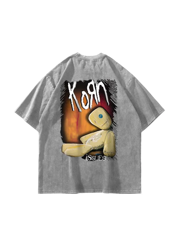 Yıkamalı Beyaz Korn Sırt Baskılı Oversize Unisex Tshirt